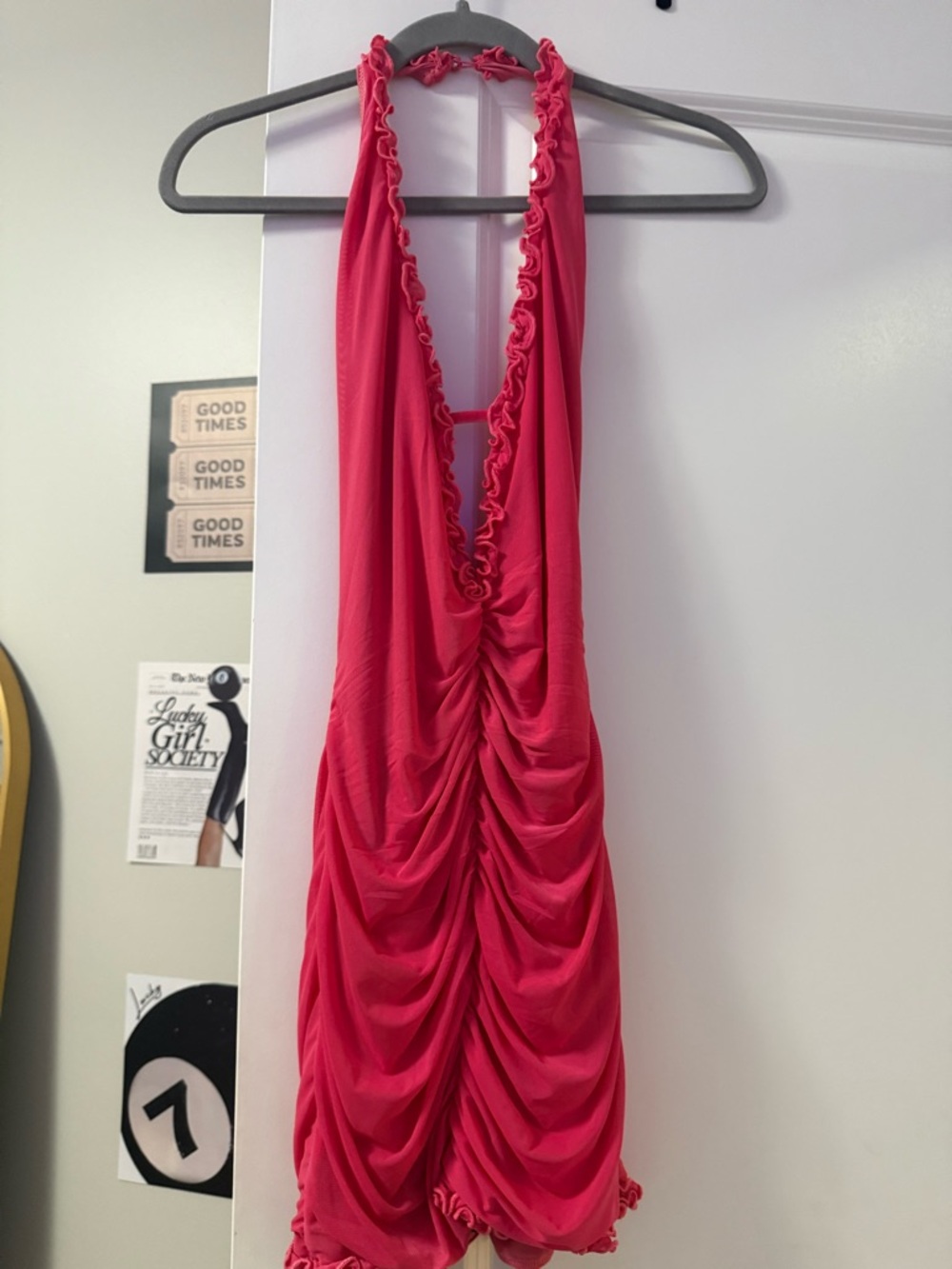 White Fox Boutique Hot Pink Ruched Halter Mini Dress